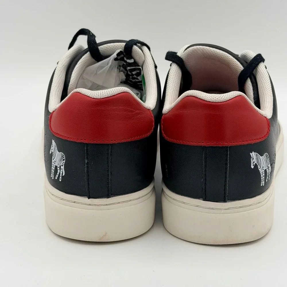 Paul Smith Mens 9 Black Leather Zebra Logo Sneakers Shoes Luxury Streetwear Logo